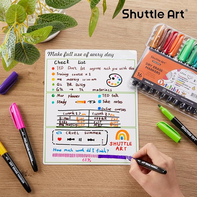 Shuttle Art Dry Erase Markers, 16 Colors Whiteboard Markers,Fine Tip Dry Erase Markers for Kids,Perfect For Writing on Whiteboards, Dry-Erase Boards,Mirrors,Calender, School Office Supplies