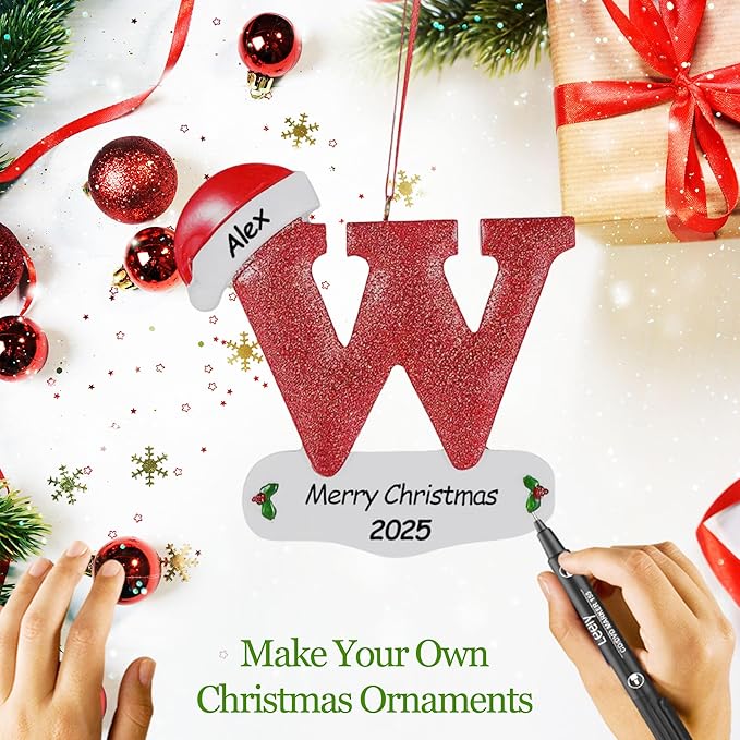 Personalized 26 Letters Ornaments for Christmas Tree 2025, Custom Christmas Ornament with Family Member's Names 3D Resin Xmas Hanging Pendant Original Gifts for Family Friends(W)