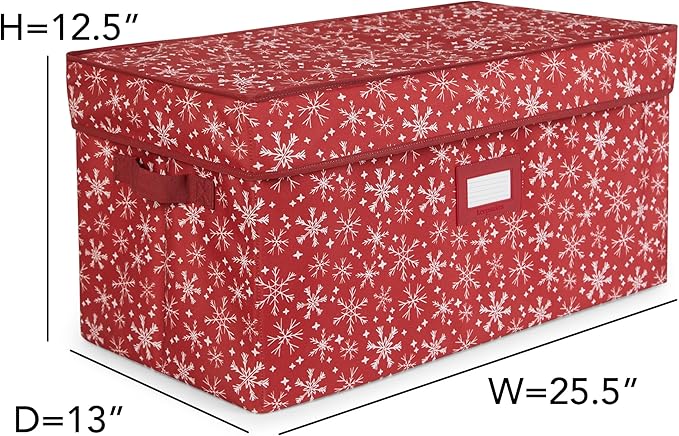 Covermates Keepsakes Christmas Light Storage Box - Carrying Handles, Sturdy Interior Walls - Holiday Storage, Red Snowflake