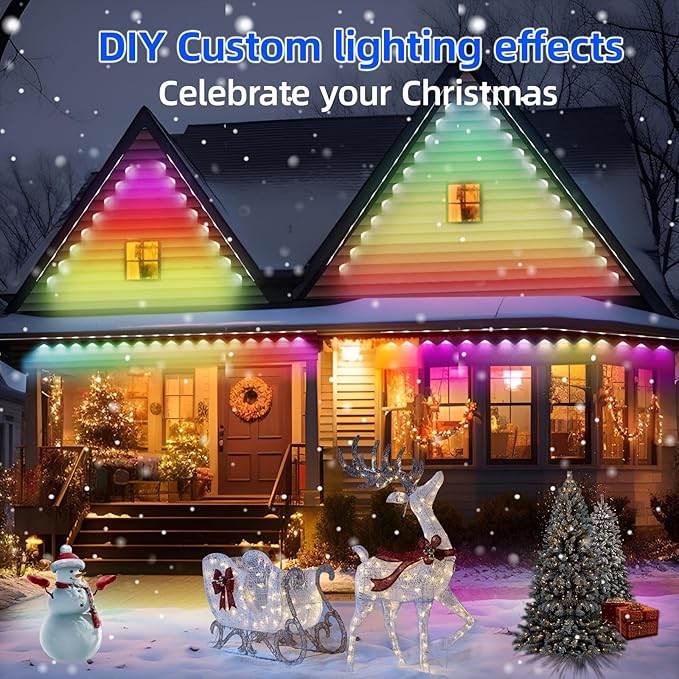 Permanent Outdoor Lights Pro, 150ft with 108 RGB LED Lights for Daily and Accent Lighting,IP65 Waterproof Smart Eaves String Lights with App & Remote,Rainbow Light for Halloween,Christmas-150FT