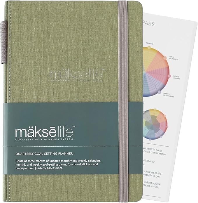 MäksēLife 90-Day Quarterly Planner - Entrepreneur Goal Setting & Project Management, Undated 3-Month Productivity Planner for Small Business Owners, Green