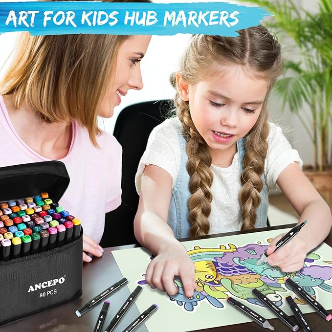 80 Colors Dual Tip Alcohol Markers Set, Brush and Fine Tip Art Markers for Adults and Kids, Sketch Drawing Pens with Case for Artists Beginners