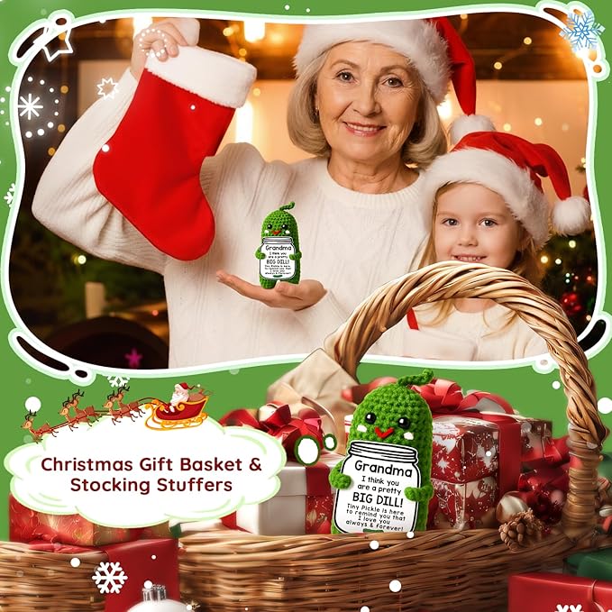 MAMAGIFTREE Grandma Birthday Gifts Christmas, Stocking Stuffers Great Grandma Gifts Gigi Gifts for Grandma You're a Big Dill - Adorable Crochet Pickle Plush with Personalized Message