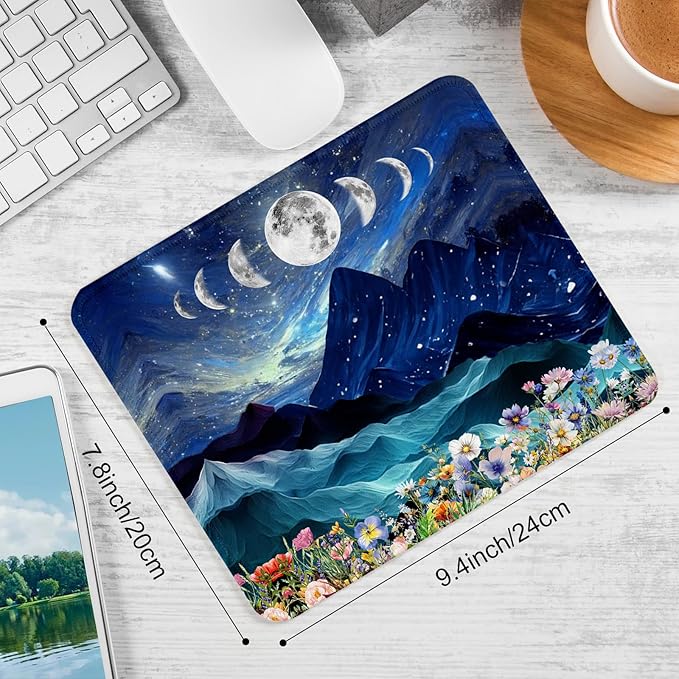 Mountain and Moon Square Mouse Pad,Non-Slip Rubber Base Mouse Pad, Home Office Decoration Desktop Accessory,Laptop Mouse Pad for Office Laptops,9.4x7.8x0.12in