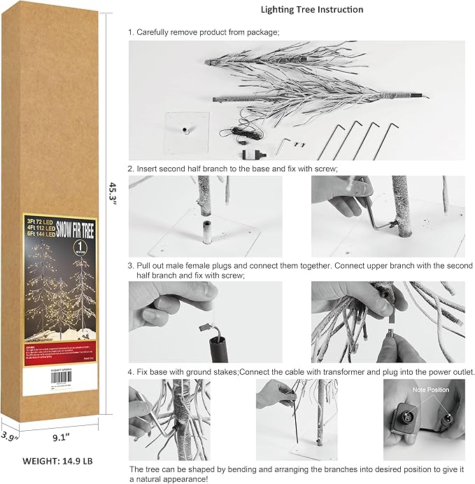 Lightshare 13FT Snowy Fir Tree, 328 LED Lights, for Indoor and Outdoor Use, Warm White, for Home Festival Party Christmas