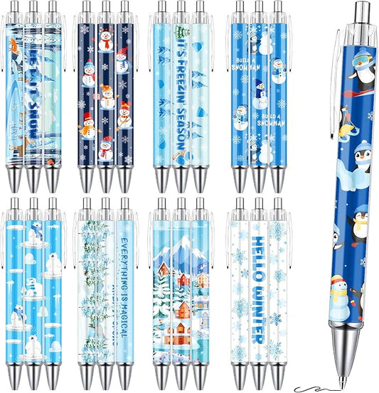 Hello Winter Ballpoint Pens -36 Pcs Polar Bear Snowman Penguin Pens Set Retractable Smooth Writing Pen Bulk Gifts for Men Women Office Classroom Home Bookish Students Teacher Christmas Gift
