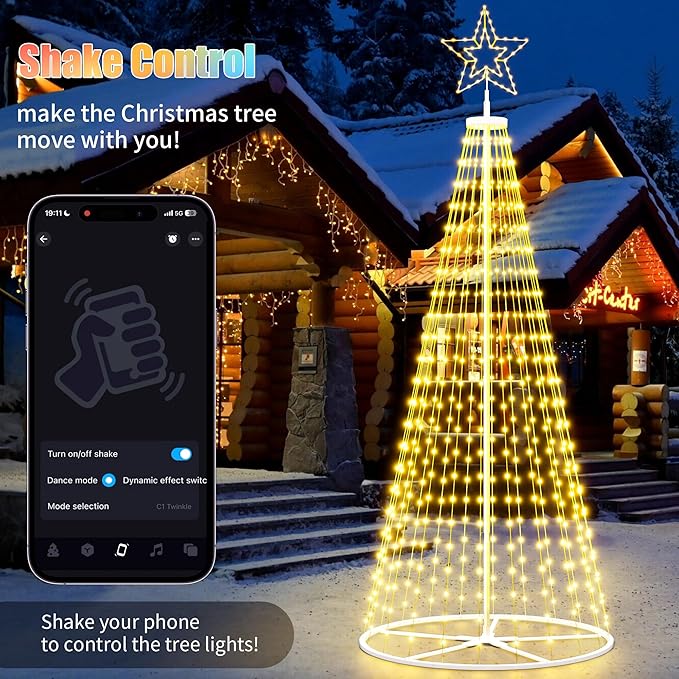 Led Outdoor Christmas Tree, 12 ft Prelit Christmas Tree, Smart Outside Christmastree Light Show App Control with Lights Color Changing Sync APP & Remote Control Christmas Trees Lighting