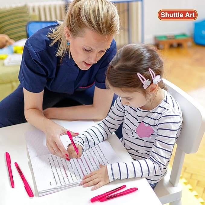 Shuttle Art Highlighters, 30 Pack Highlighters Bright Colors, Pink Colors Chisel Tip Dry-Quickly Non-Toxic Highlighter markers for Adults Kids Highlighting in the Home School Office