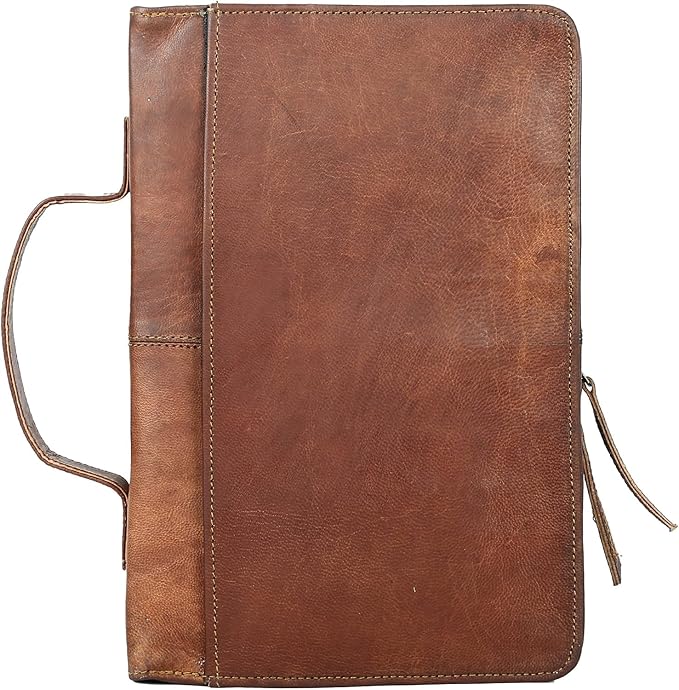 Leather Bible Cover Book Cover Planner Cover with Handle and Back Pocket (Small)