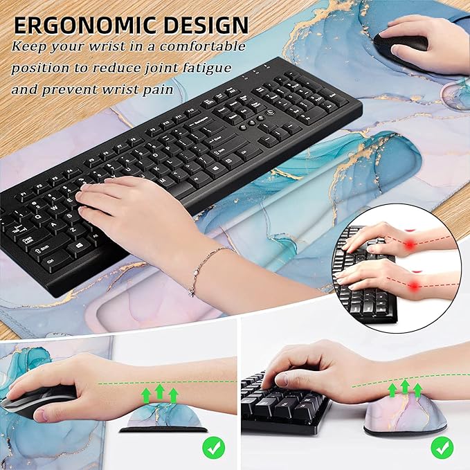 LATEEFAH Desk Mat, Mouse Pad with Wrist Rest, 4-in-1 Large Mouse Pads for Desk, Ergonomic Mouse Pad and Keyboard Wrist Rest Gaming Keyboard Mat for Office, Home