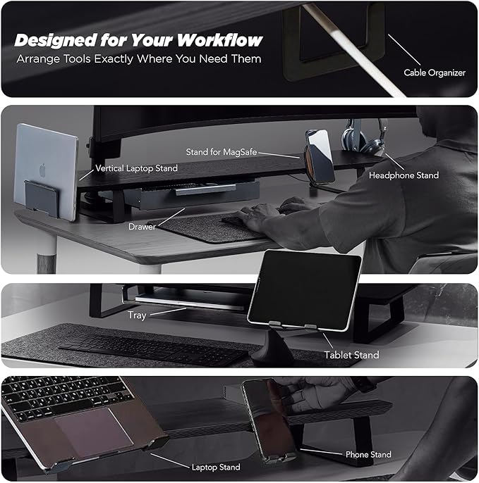 Moodular Add-ons Cable Organizer 2 Pack [Accessory Only - Requires Moodular Wooden Monitor Stand Slide Rails for Use] Black MSA-CO