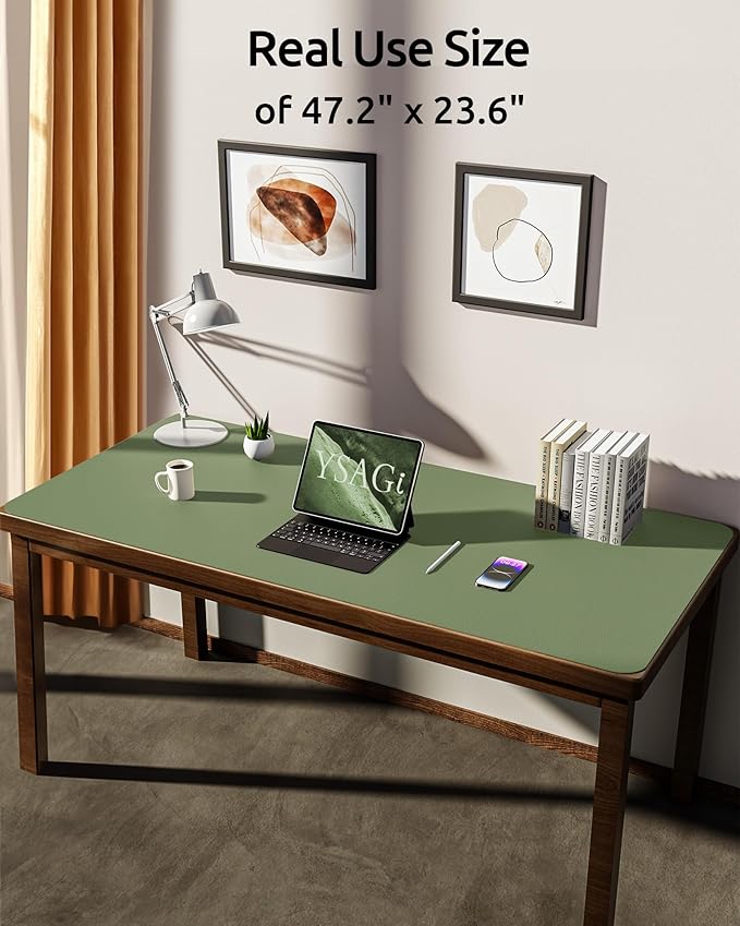 YSAGi Leather Desk Protector, Office Mat, Large Mouse Mat, Non-Slip PU Leather Blotter, Laptop Desk Pad, Waterproof Writing Pad for Office and Home (Bamboo Green, 47.2" x 23.6")
