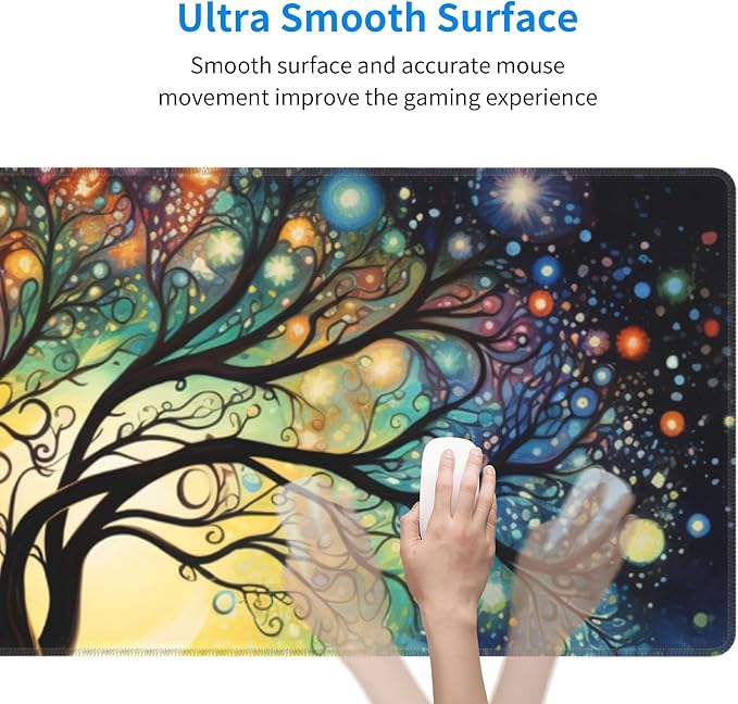 Large Gaming Cosmic Tree Design Mouse Pad 31.5 x 12 Inch, Non-Slip Base, Water Resistant, Ideal for Gamers, Office & Home