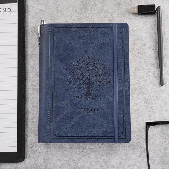 Lined Notebook Journal for Women Men 320 Pages A5 Hardcover Leather with Pen Holder College Ruled Journals for Work Note Taking Travel School Navy Blue