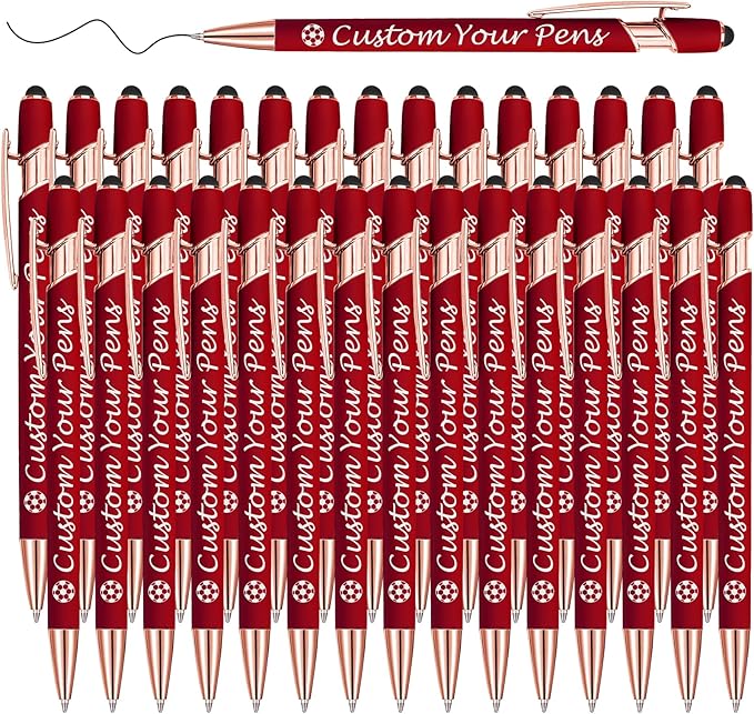 Amlion Personalized Custom Pens with Name Engraved Logo Text,30 Customized Writing Stylus Pen Promotional Item Gift for Men Women Office Business Wedding-Deep Red