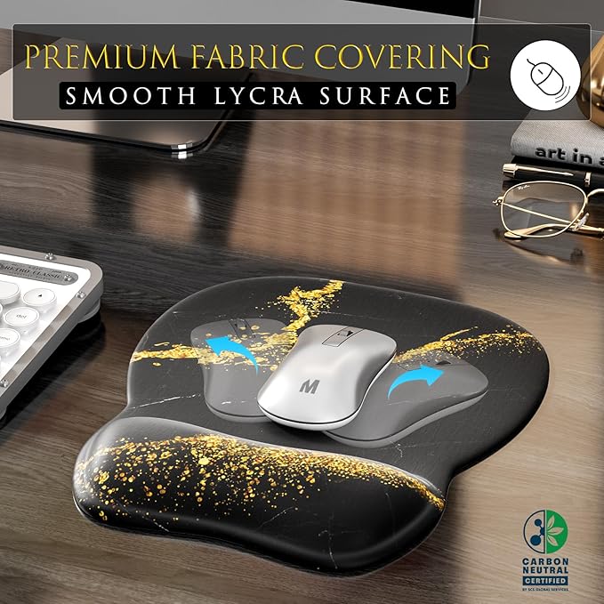 MROCO Ergonomic Mouse Pad with Gel Wrist Rest, Comfortable Mousepad with Smooth Wrist Support Surface and Non-Slip PU Base for Pain Relief, Computer, Laptop, Office & Home, 9.4 x 8.1 in, Black Gold