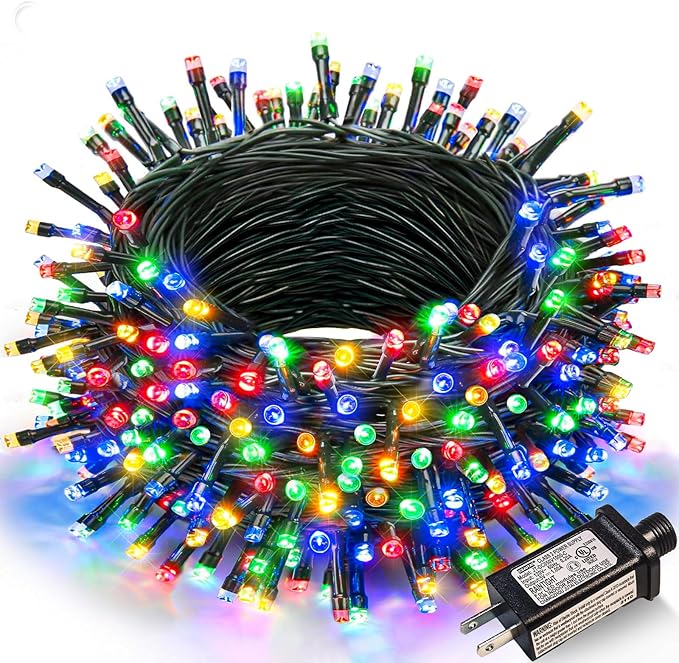 Multicolor Christmas Lights Outdoor, 100FT 300 LED Christmas Tree Lights with 8 Modes Waterproof, Plug in Connectable String Twinkle Light for Indoor Garden Patio Xmas Party Holiday Decorations