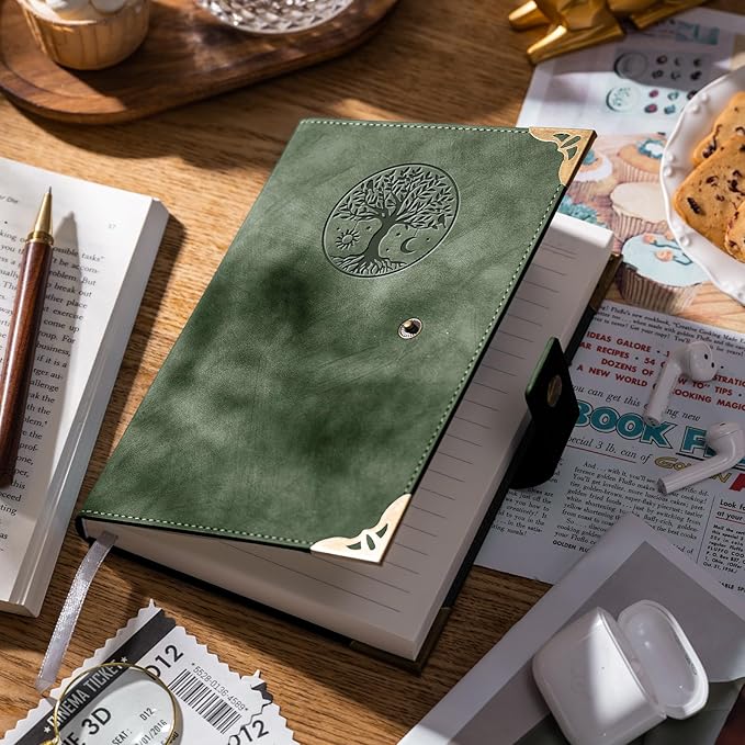 Lined Journal for Women Journals for Writing 260 Pages A5 Notebooks for Work Tree of Life Hardcover Leather Diary Journals, 5.7”x8.3”, Green