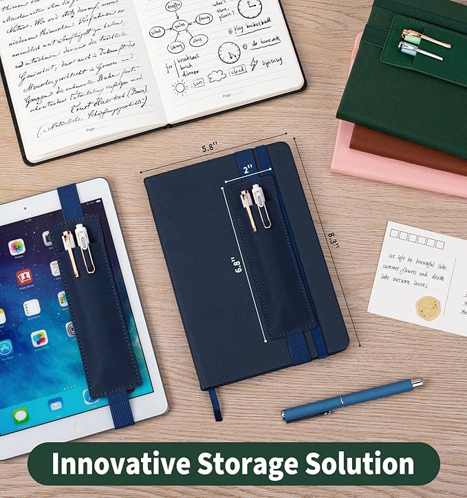 Lined Journal Notebook for Work, A5 Leather Notebook with Pen Sleeve, 100GSM/160 Pages Thick Paper, Daily Journals for Writing, School, Note Taking, Business, Travel, College Ruled