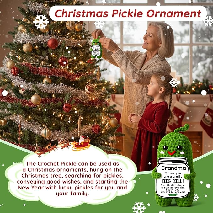MAMAGIFTREE Grandma Birthday Gifts Christmas, Stocking Stuffers Great Grandma Gifts Gigi Gifts for Grandma You're a Big Dill - Adorable Crochet Pickle Plush with Personalized Message