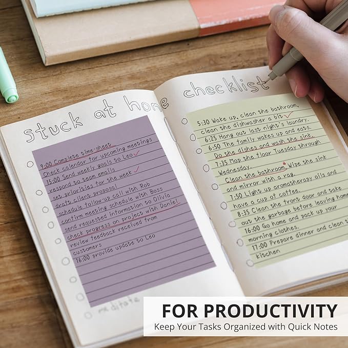 Lined Sticky Notes, 8 Pads, 4x6 inches Aesthetic Sticky Note Pads with Lines, Neutral Boho Self-Stick Note Pads, Perfect for Office Home School Desk Accessories, 35 Sheets/pad - Vintage Colors