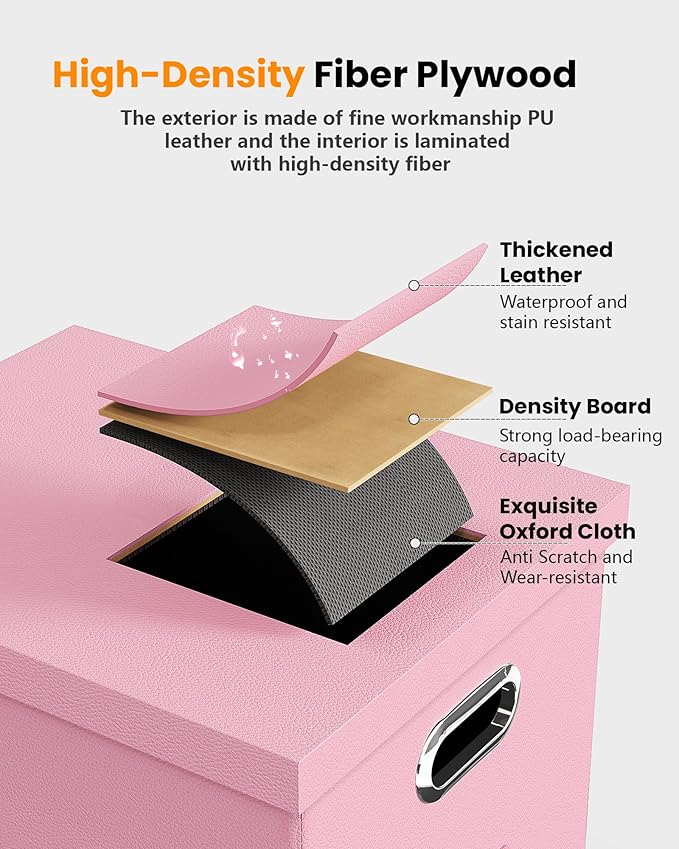 Oterri File Organizer Box,Filing Box with Lid,File Box for Letter/Legal File Folder Storage, Portable Hanging File Box for Office/Decor/Home,1 Pack, Pink(Leather),Box only