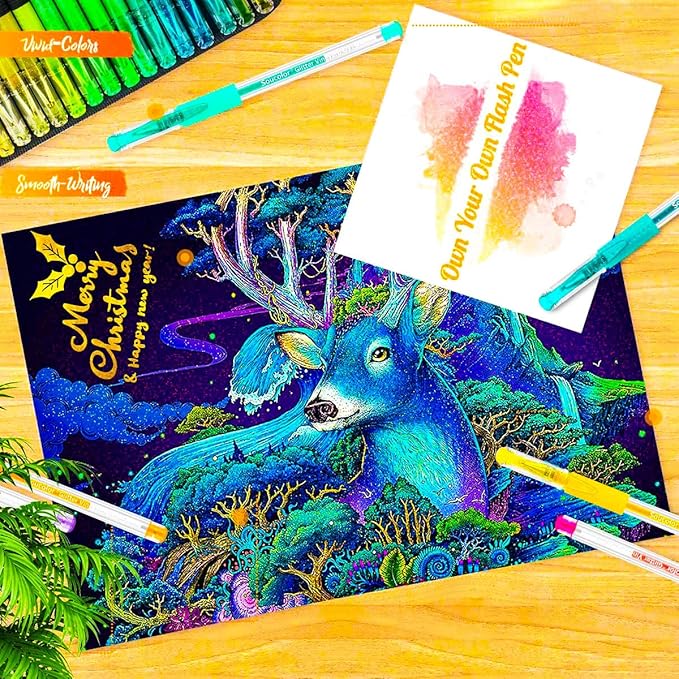 Soucolor Glitter Gel Pens for Adult Coloring Books, Christmas|Birthday Gifts, School Art Supplies,120 Pack-60 Glitter Pens, 60 Refills and Travel Case, 40% More Ink Markers Set for Drawing Journaling