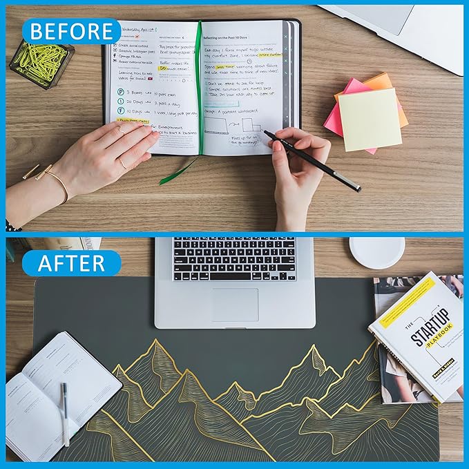 Mountain Line Art Large Gaming Mouse Pad,Waterproof Desk Mat for Desktop,Non-Slip Rubber Base Mousepad with Stitched Edges for Laptop Office and Home 35.4X15.7 Inch