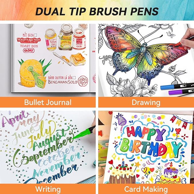 Dual Markers Brush Pens for Adult Kids Coloring Books, 168 Colors Art Marker Set with Fine & Brush Tip Pen for Bullet Journaling, Coloring, Drawing, Hand Lettering, Calligraphy, Art Supplies