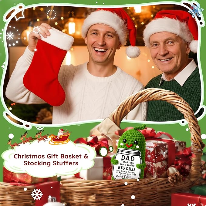 MAMAGIFTREE Christmas Dad Gifts from Daughter or Son, Birthday Gifts for Dad -Stocking Stuffers I Love Best Dad Ever Gifts Thank You Daddy Gift Funny Handmade Crochet Pickle Plush