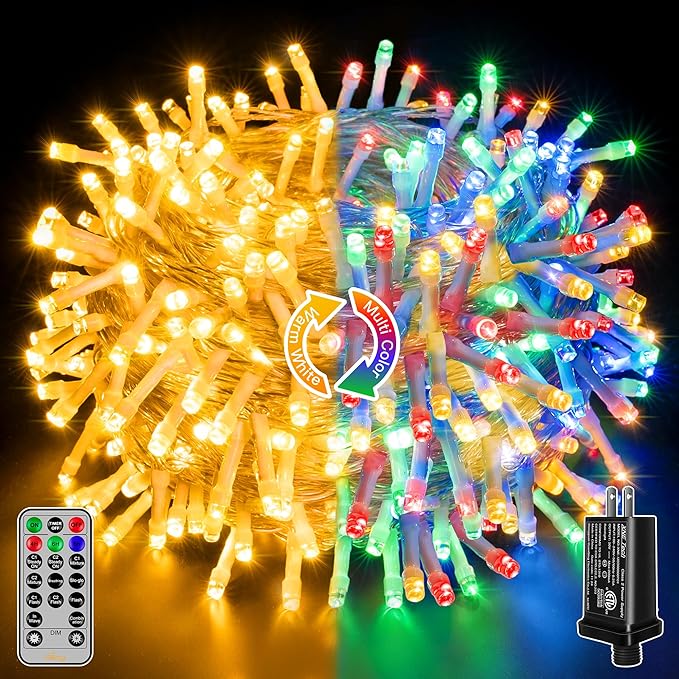 Ollny Christmas Lights, 66FT 200LED Christmas Tree Lights with 11 Modes Remote Control IP44 Waterproof Color Changing Outdoor Christmas Lights for Outside Indoor Patio Xmas Decorations