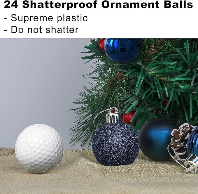 Navy Blue 1.6" Small Christmas Balls Christmas Tree Decoration Ornaments Shatterproof Hanging Balls for Birthday Halloween Holiday Wedding Decorations Set of 24pcs