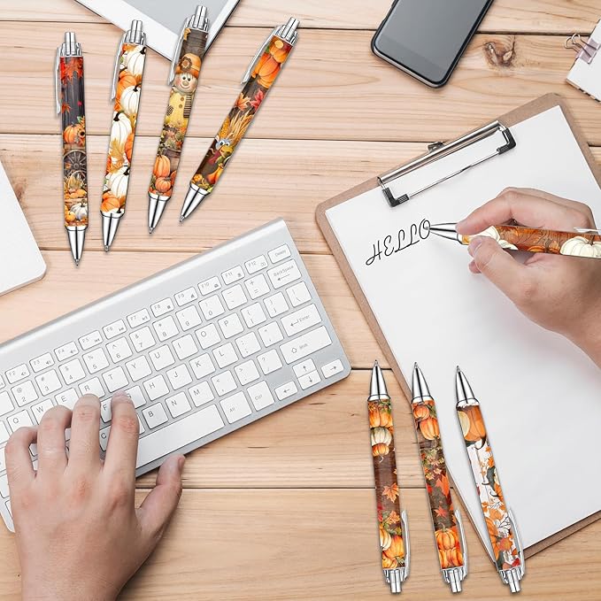 Thanksgiving Pens Set – Festive Fall-Themed Ballpoint Pens for Girls, Students, and Stationery Lovers – Smooth Writing Pens for Journaling, School, or Holiday Gifts – Autumn Harvest Design, 8 Pack