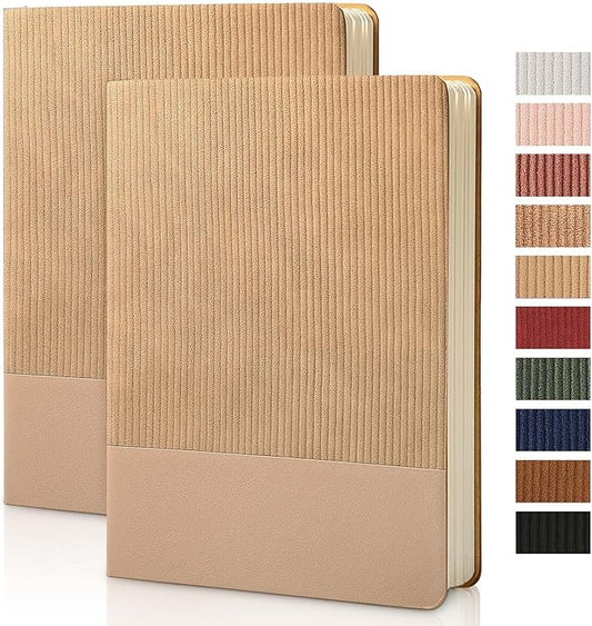 Lined Journal Notebook for Work College Ruled Note Book 5.79"x8.27" A5 PU Leather Daily Journaling 216 Pages for Women Men Writing Home School Supplies Business (Khaki 2pack)