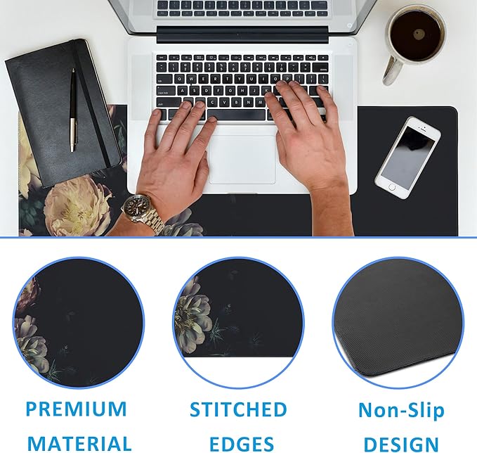 Mouse Pad,Vintage Peonies Desk Mat for Desktop,Desk Pad with Non-Slip Base and Stitched Edge,Extended Mousepad for Office and Home 35.4X15.7 Inch