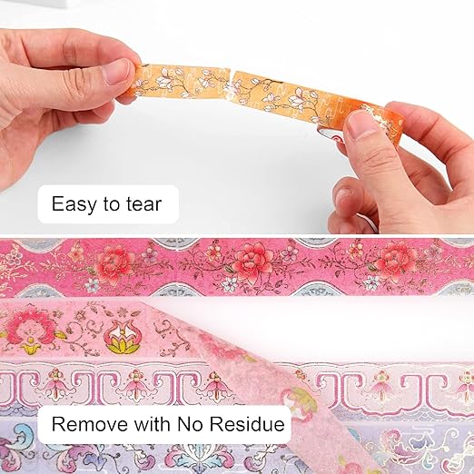 Lychii Washi Tape Set, 12 Rolls Vintage Masking Tape, Gold Foil Decorative Tape, 5M/16.4Ft Long Glitting Oriental Aesthetic Journaling Supplies for Planner, Bujo, Artistic Projects - 15mm