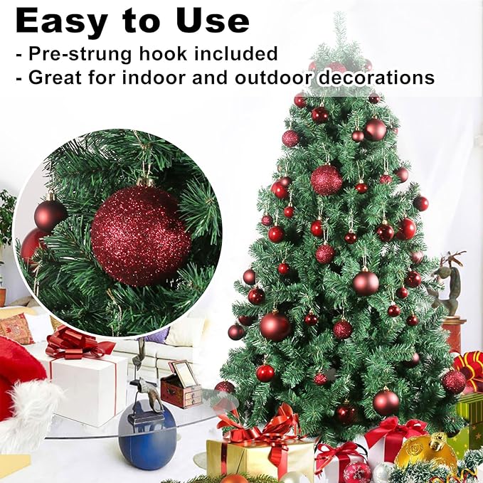 Maroon Large Christmas Balls-Christmas Tree Decoration Ornaments Shatterproof Hanging Balls for Hanukkah New Year Valentine Holiday Decorations Burgundy Wine Red Dark Red Ornaments-XL(4.0'')4PCS