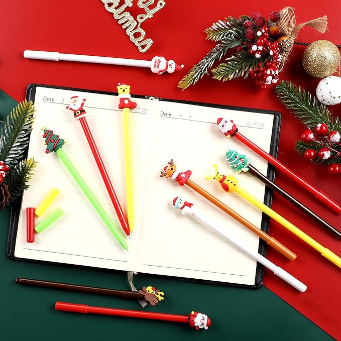 SANNIX 50 Pcs Christmas Pens for Kids, Cartoon Gel Ink with Black Ink for Students Teacher School Supplies Cute Holiday Pens Christmas Party Favors (20 Styles)