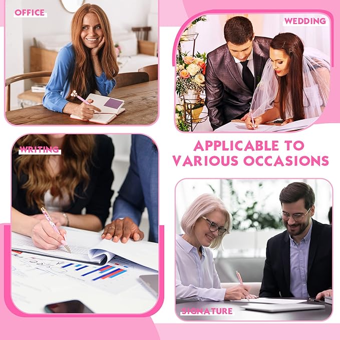 12 Pcs Diamond Pens Metal Liquid Sand Glitter Cute Ballpoint Pen Set Girly Crystal Pen Women Ballpoint Pen Black Ink Ball Point Pen Gift for Women Office Supplies School Wedding Party Desk (Pink)