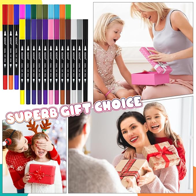 Nicecho 24 Colors Dual Tip Art Markers Pens for Adult Coloring Books, Brush and Fineliner Tip Art Suppliers for Journaling Note Taking Lettering