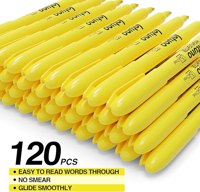 Yellow Highlighters, 120 Count, Chisel tip, Suitable for Office Supplies, School Supplies, and Home Office Essentials
