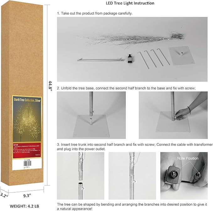 LIGHTSHARE Christmas Tree Combo Kit - Starlit Tree Collection with Angel Lights, 4 feet 5 feet and 6 feet, Silver, Pack of 3, Perfect for Home Decor Holiday Party Wedding