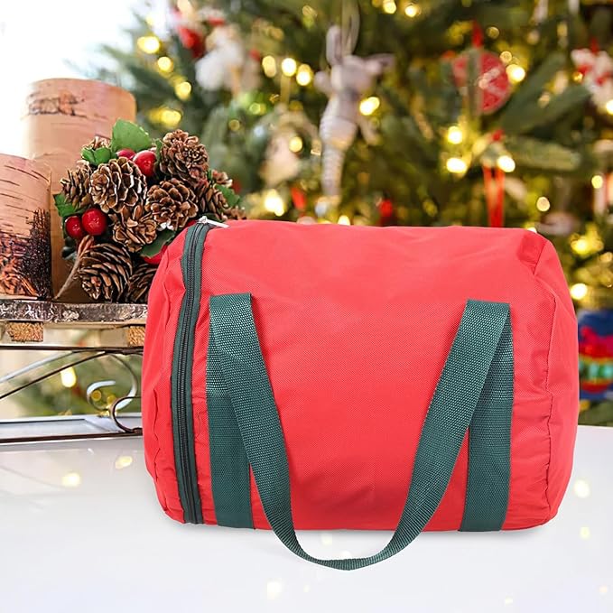 FUOYLOO Christmas Light Storage Bag with Handles Oxford Cloth Double Zipper Round Compact Organizer for Christmas Lamp Strings Dustproof Moisture Resistant Holiday Decor Holder