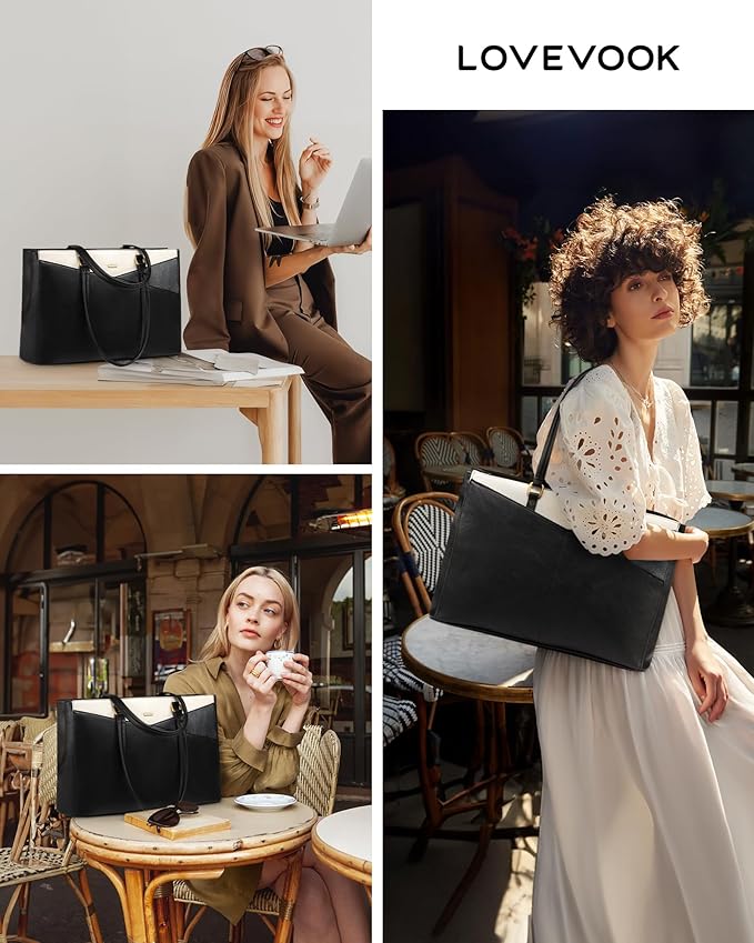 LOVEVOOK Laptop Bag for Women,15.6 Inch Laptop Tote Bag for Women,Vintage Leather Work Tote Bags Computer Teacher Bag,Waterproof Business Bag Office Briefcase