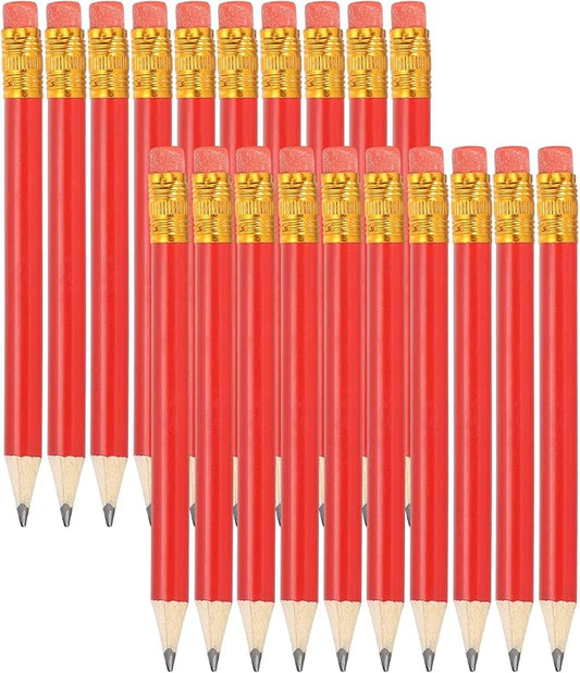 MECCANIXITY Golf Pencils with Erasers, 4" HB Mini Half Pencils Pre Sharpened Small Pens for Wedding Bridal Shower Game Office Writing Drawing(Red, Pack of 20)
