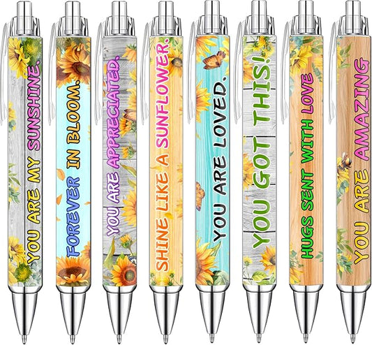 Sunflower Pens Set – Bright Sunshine -Themed Ballpoint Pens for Girls, Teachers, and Flower Lovers – Smooth Writing Stationery for School, Office, or Journaling – Thanksgiving Christmas New Year Gifts