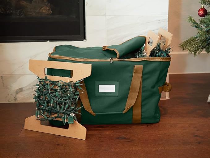 Covermates Keepsakes Rolling Christmas Light Storage Bag - Carrying Handles, ID Window, Dual Wheels - Holiday Storage, Green