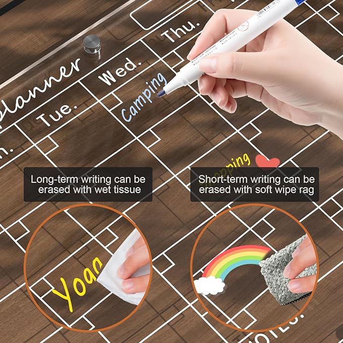 Magnetic Acrylic Calendar for Fridge,1 Pack 12"x16" Clear Fridge Calendar Dry Erase Magnetic Planning Boards Set(Monthly Planner_1)