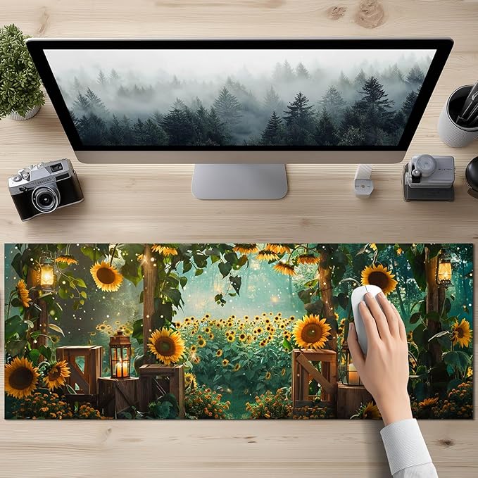 Mouse Pad 31.5 x 11.8 Inch XL Large Desk Mat Sunflower Extended Keyboard Pad Non Slip Computer Mat Waterproof Gaming Mouse Pad Nature Style Mousepad Desk Accessories for Home Office Setup
