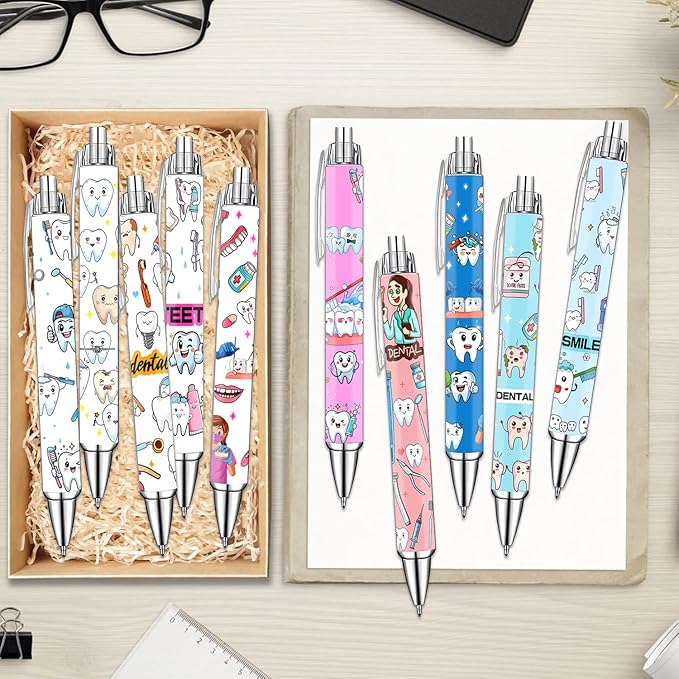 Cute Dental Pens Set – Tooth & Dentist-Themed Ballpoint Pens for Dental Hygienists, Assistants, Students, Kids – Fun Oral Care Stationery for Clinic, School, or Office – Perfect Dentist Gift, 10 Pack